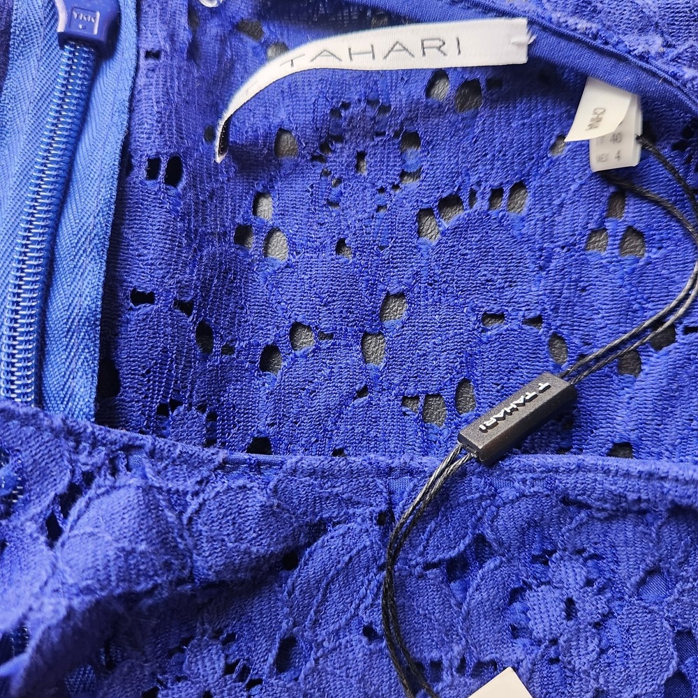 Tahari Sleeveless Blue Bodycon Lace Detail Dress Size 4 - Picture 7 of 8